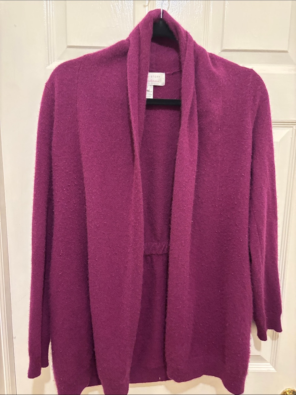 Design History Open-Front Shawl style Cashmere Cardigan in purple
